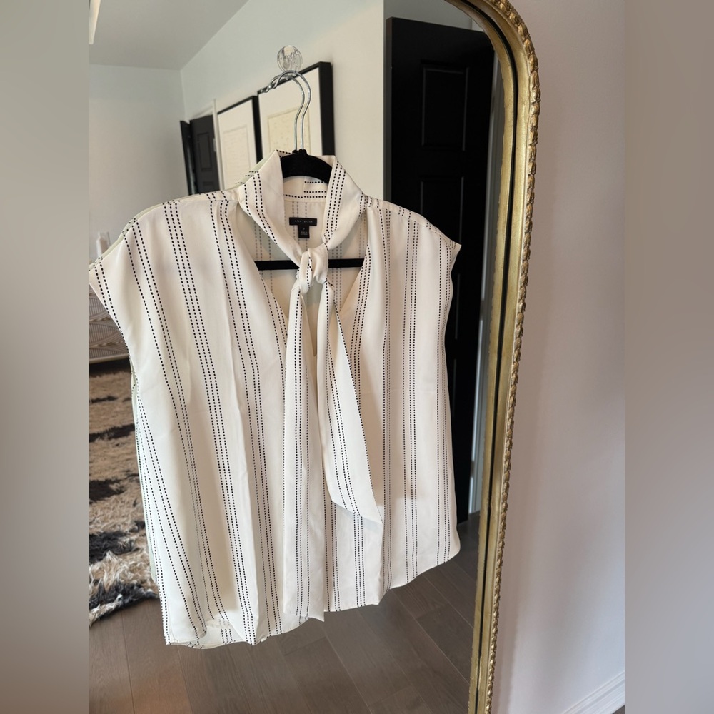 Ann Taylor White Striped Bow-Tie Blouse - Picture 2 of 2
